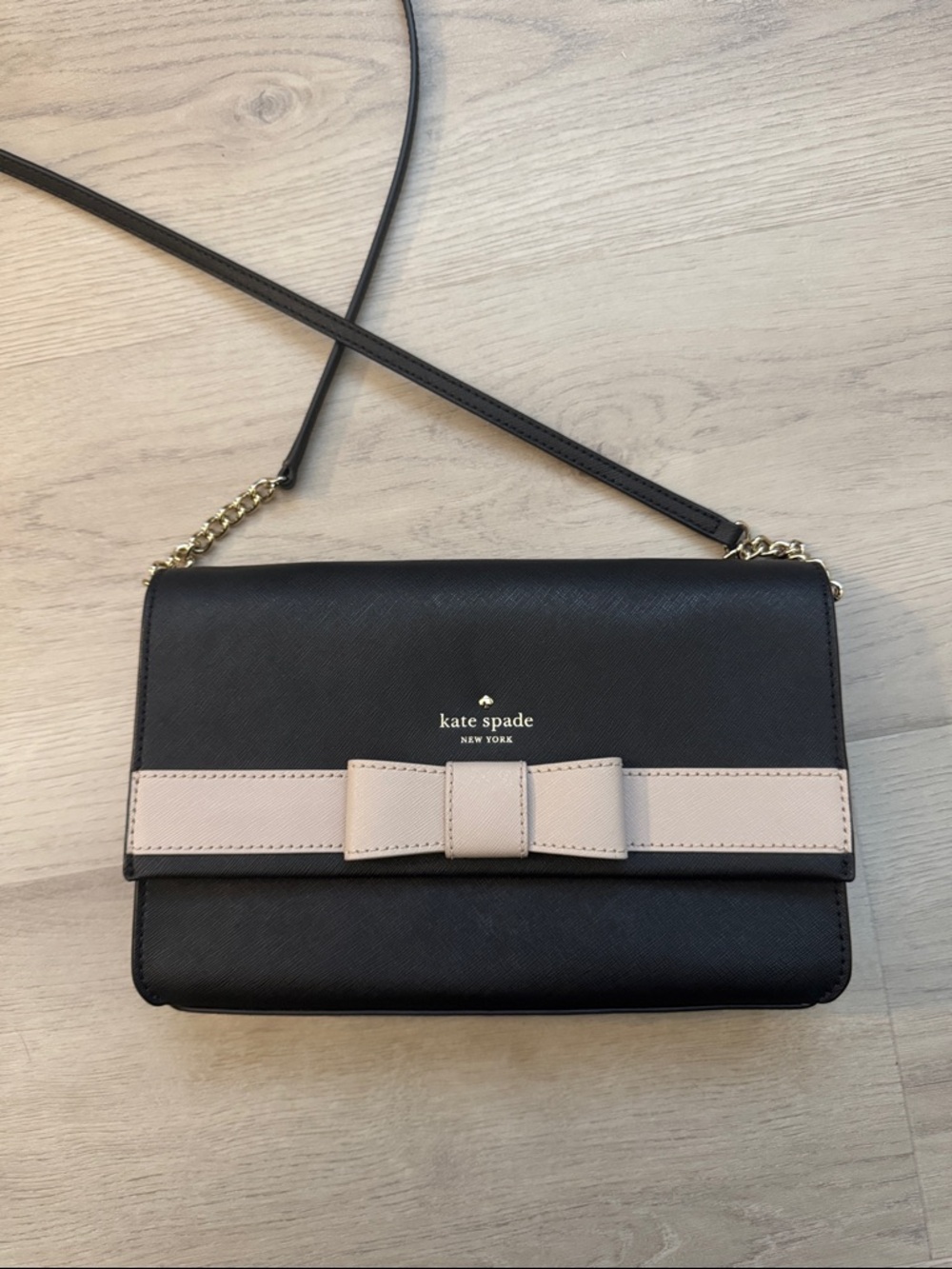 Kirk Park Saffiano Veronique Black w/Pink Bow Crossbody Bag